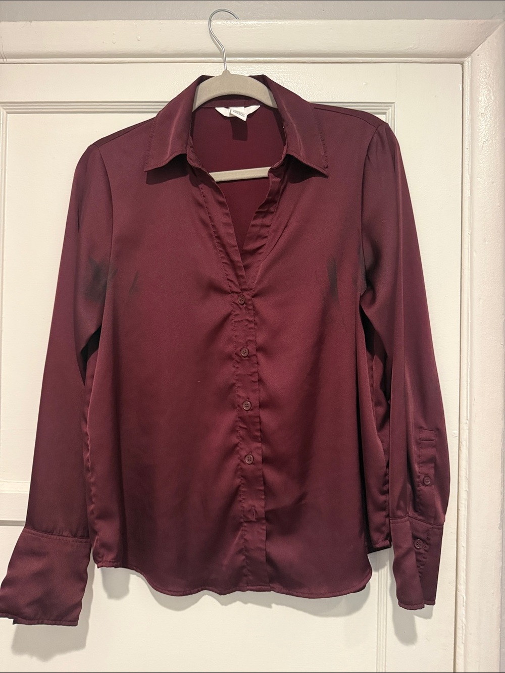 H&M Burgundy Button-Down Satin Blouse